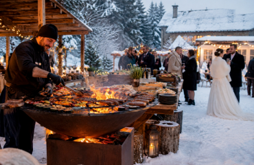 Prestation brasero en hiver sous la neige